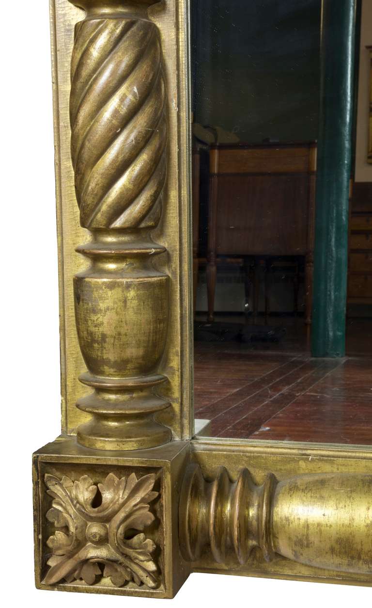 American Monumental Neoclassical Gold Leaf Overmantel Mirror, circa 1840 For Sale