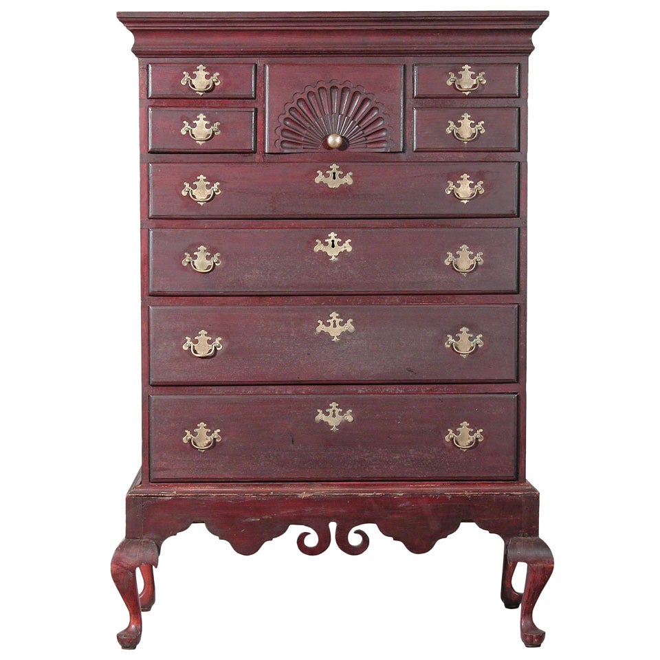 Mahogany Maple Chest on Frame with Shell, Dunlap Group, circa 1800 For Sale