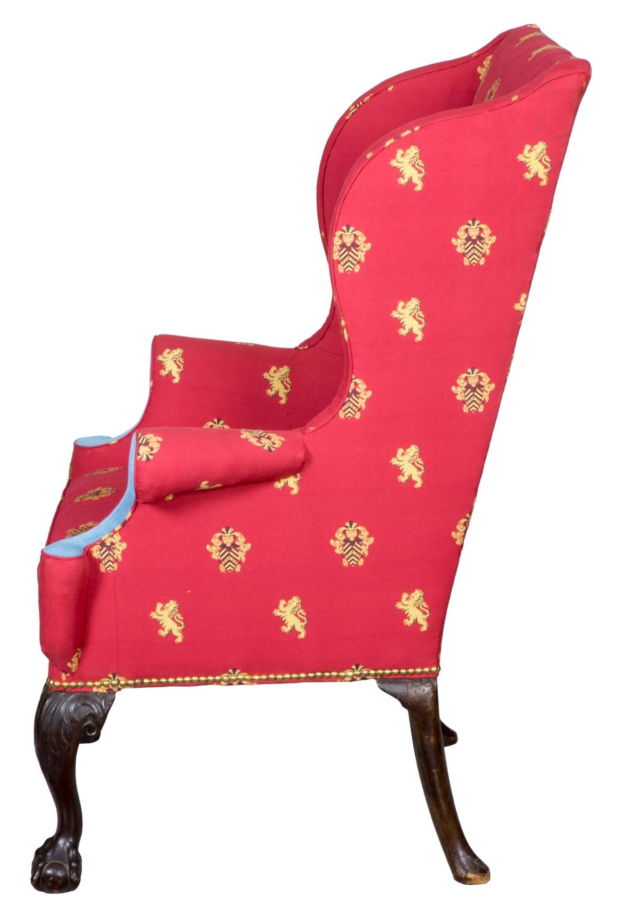 Mid-18th Century George III Wing Chair with Carved Claw and Ball Feet, England, circa 1730 For Sale