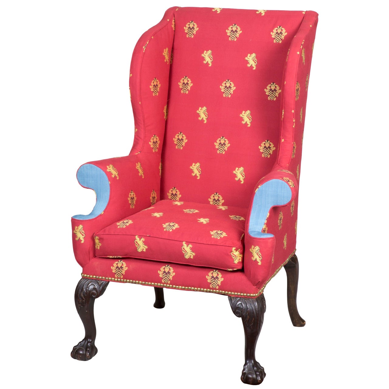 George III Wing Chair with Carved Claw and Ball Feet, England, circa 1730 For Sale