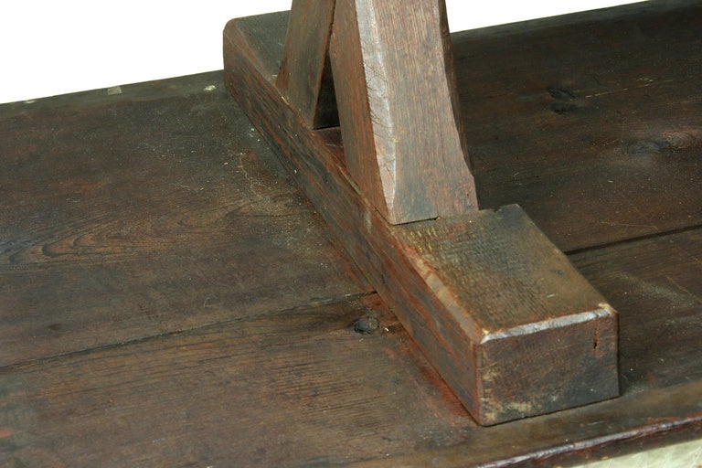 18th Century and Earlier Rare Sawbuck Dining Table of Chestnut and Pine circa Early 18th Century