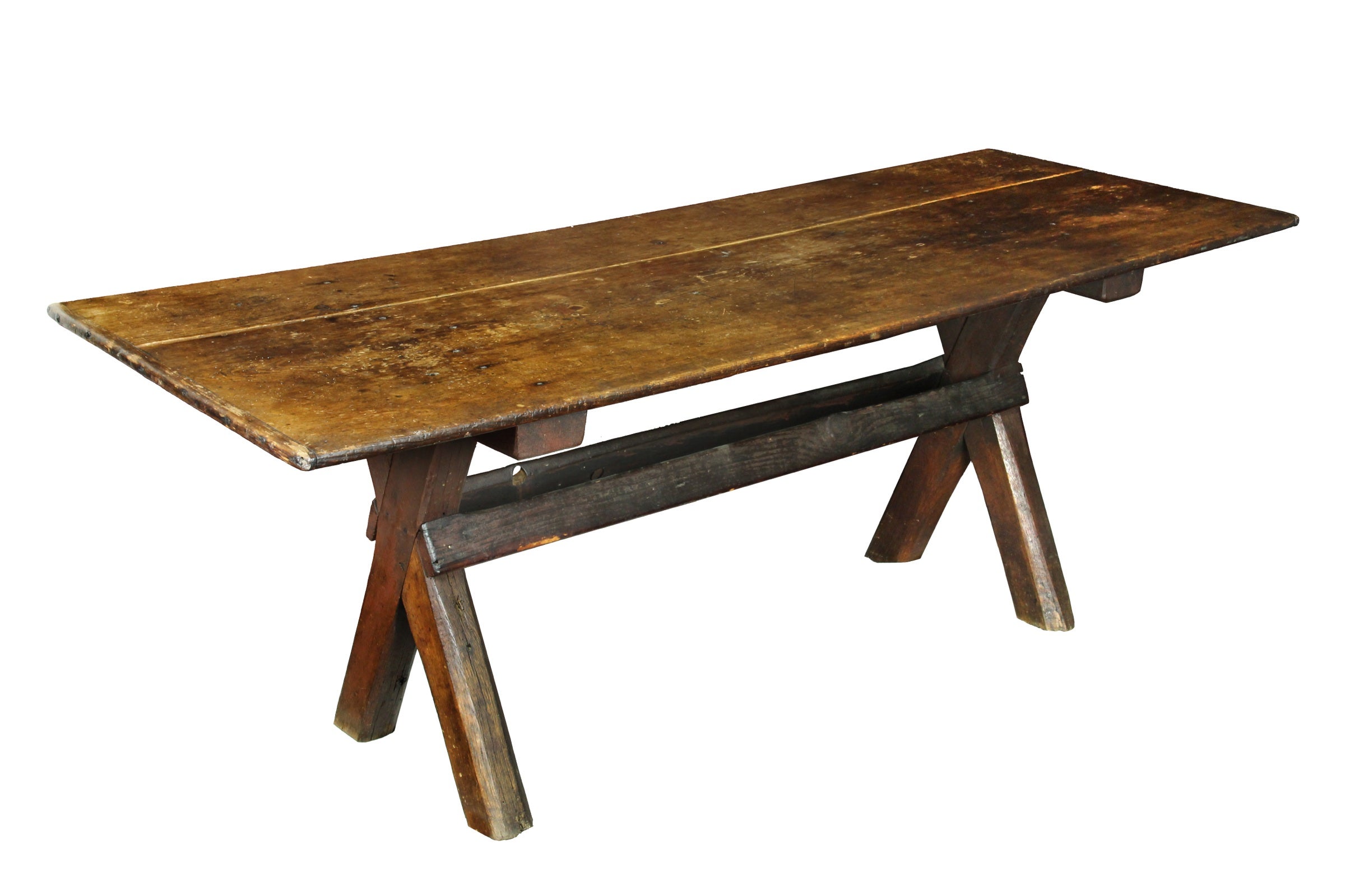 Rare Sawbuck Dining Table of Chestnut and Pine circa Early 18th Century