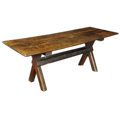 Rare Sawbuck Dining Table of Chestnut and Pine circa Early 18th Century