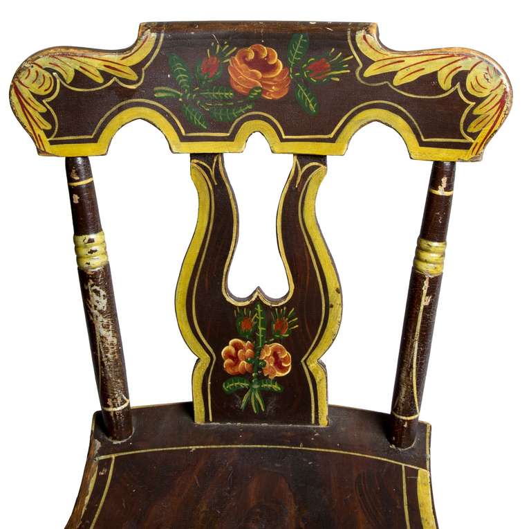 19th Century Set of Six Painted and Decorated Side Chairs For Sale