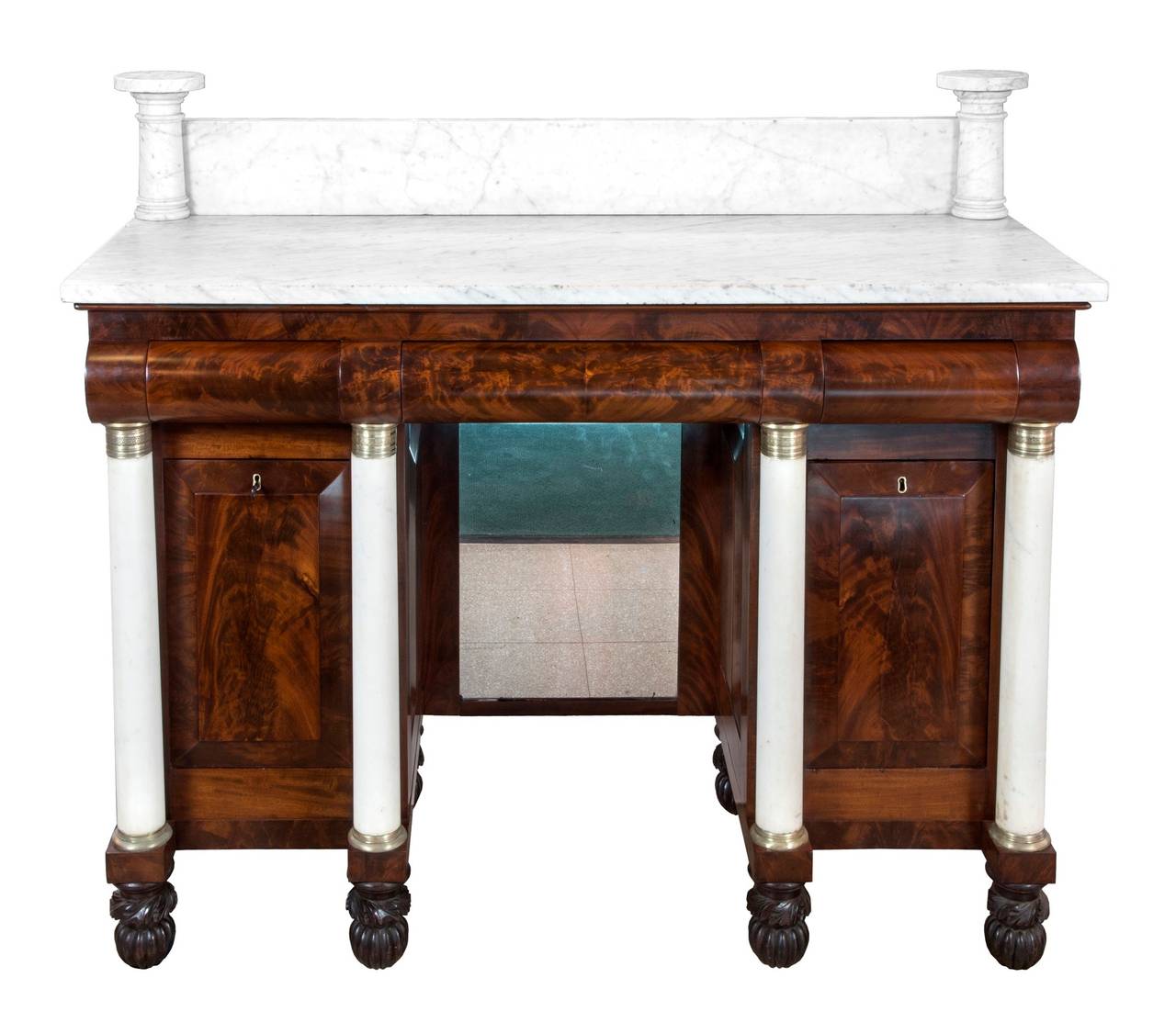 American Classical Mahogany and Marble Classical Server or Sideboard, NY, circa 1825-1835 For Sale