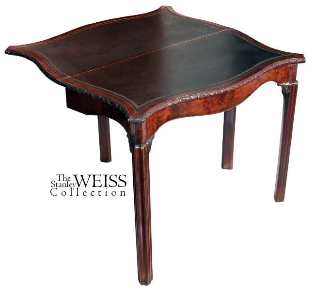English Carved Chippendale Card Table with Serpentine Apron For Sale