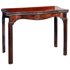 Antique Carved Chippendale Card Table with Serpentine Apron