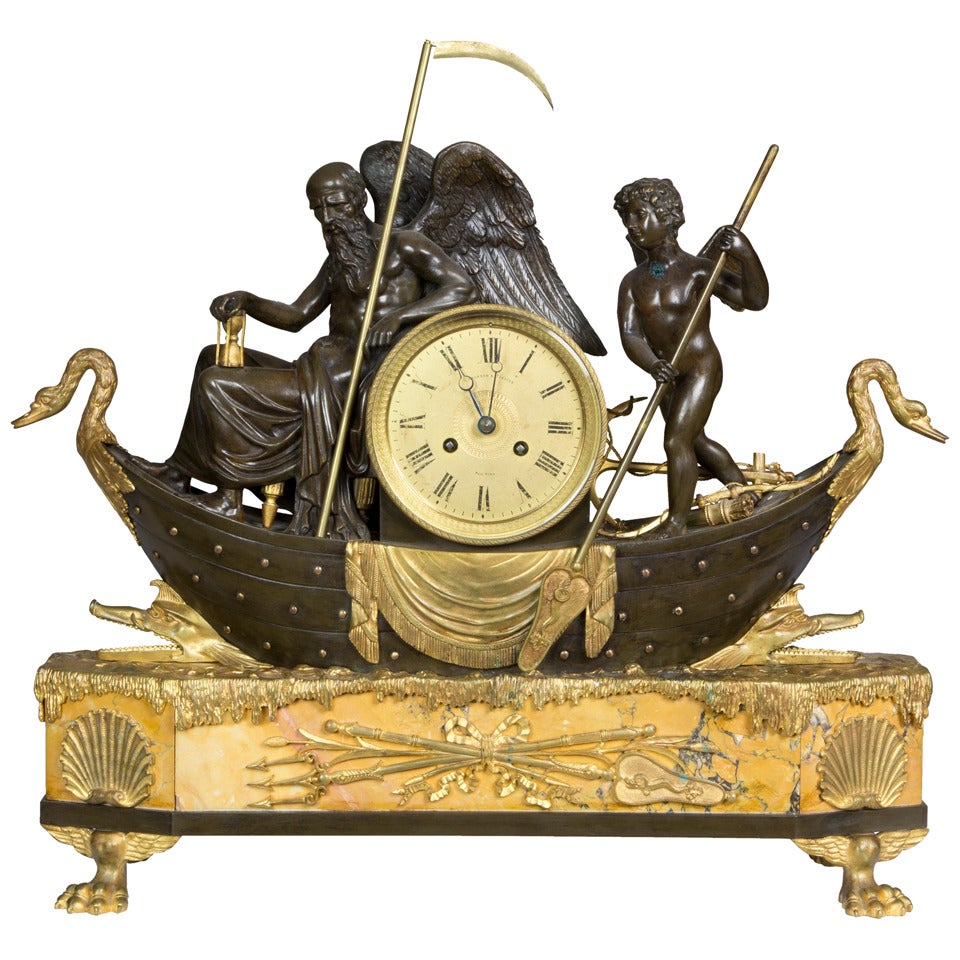 Large Bronze and Marble Clock Depicting Father Time