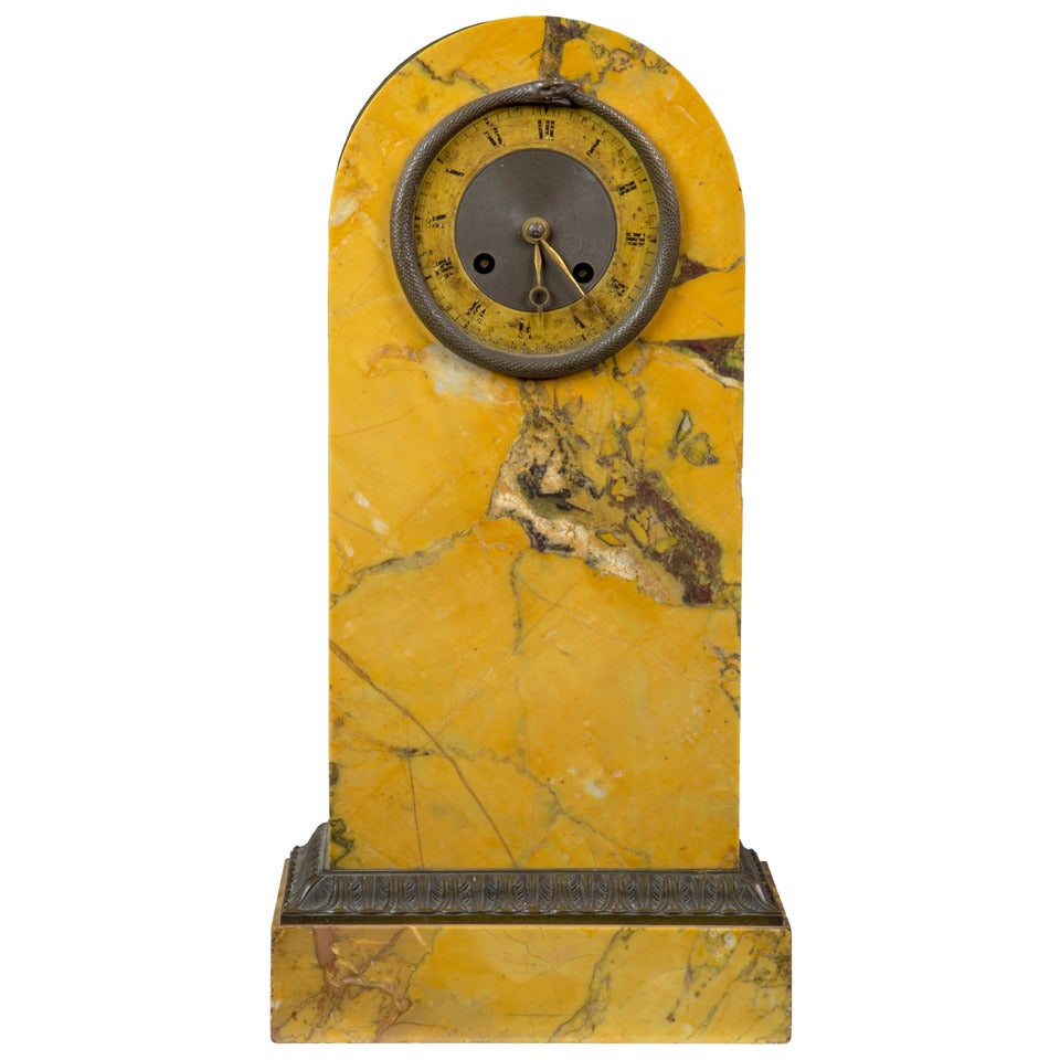 Classical Italian Marble Clock with Bell and Bronze Ouroboros Bezel, circa 1840