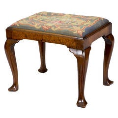 Walnut Queen Anne Footstool with Cabriole Legs, English, Mid-19th Century