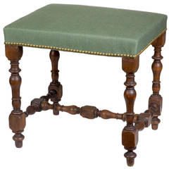 Turned, Over-Upholstered Walnut Stool Probably French, Early 18th Century