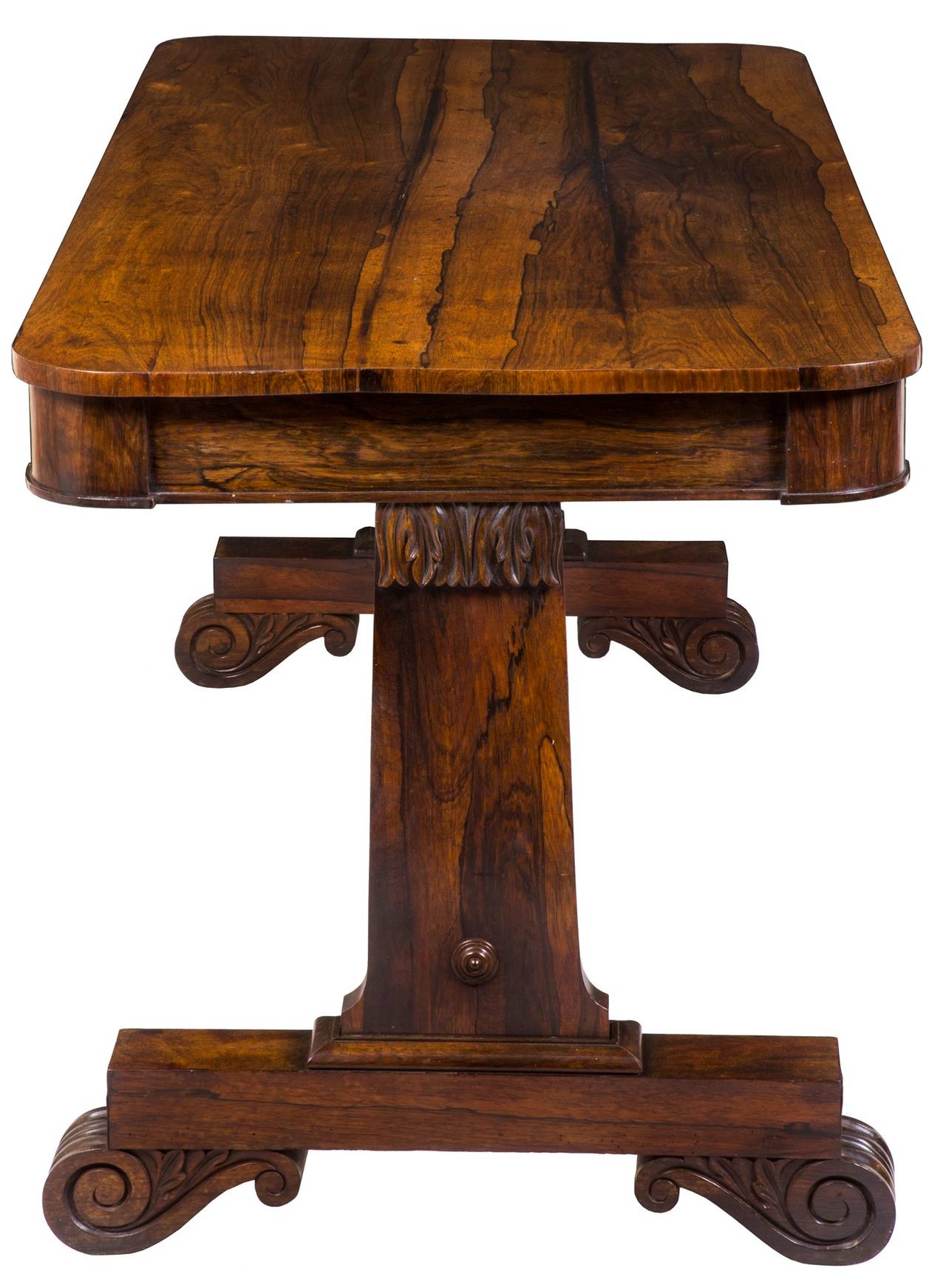 British Classical or Regency Carved Rosewood Writing Table, England, circa 1830 For Sale