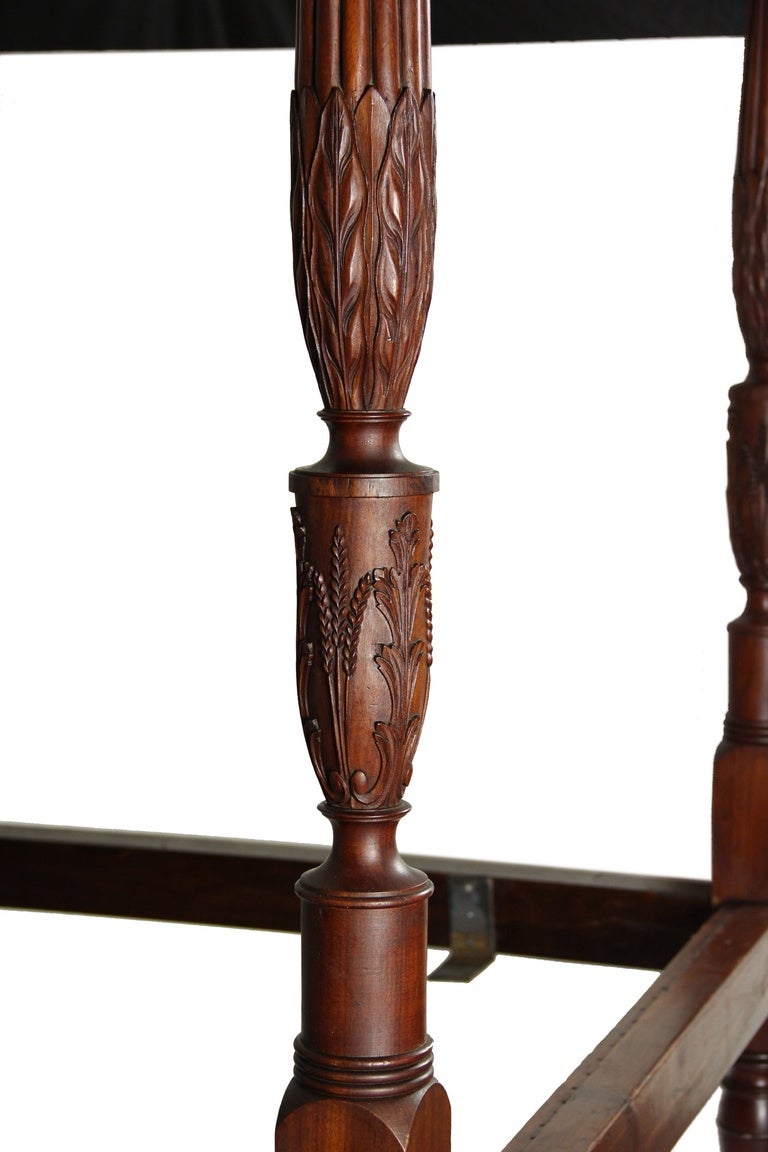 American Carved Mahogany Sheraton Tall Post Bed For Sale