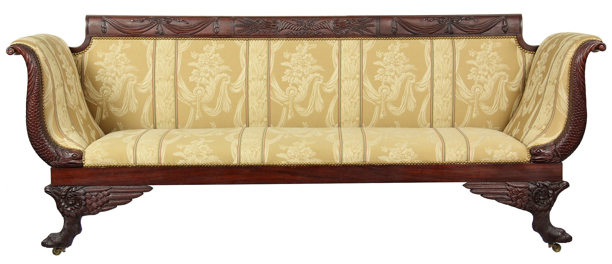 Carved Mahogany Classical Sofa with Dolphins, circa 1810, New York For Sale
