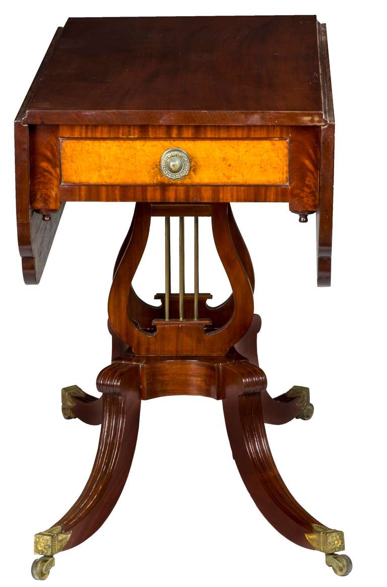 American Classical and Federal Mahogany and Bird's-Eye Maple Drop-Leaf Table For Sale