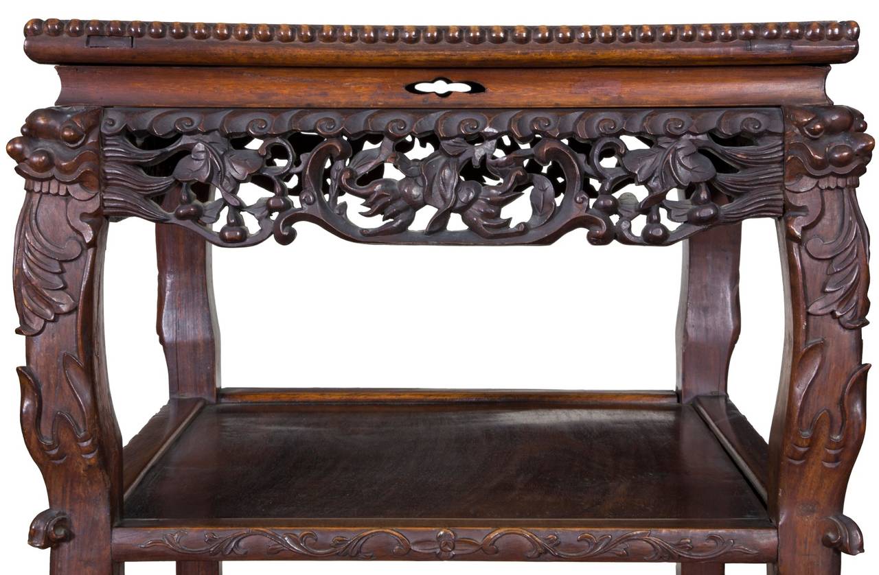 Magnificently Carved Square Marble-Topped Stand, China, Late 19th Century