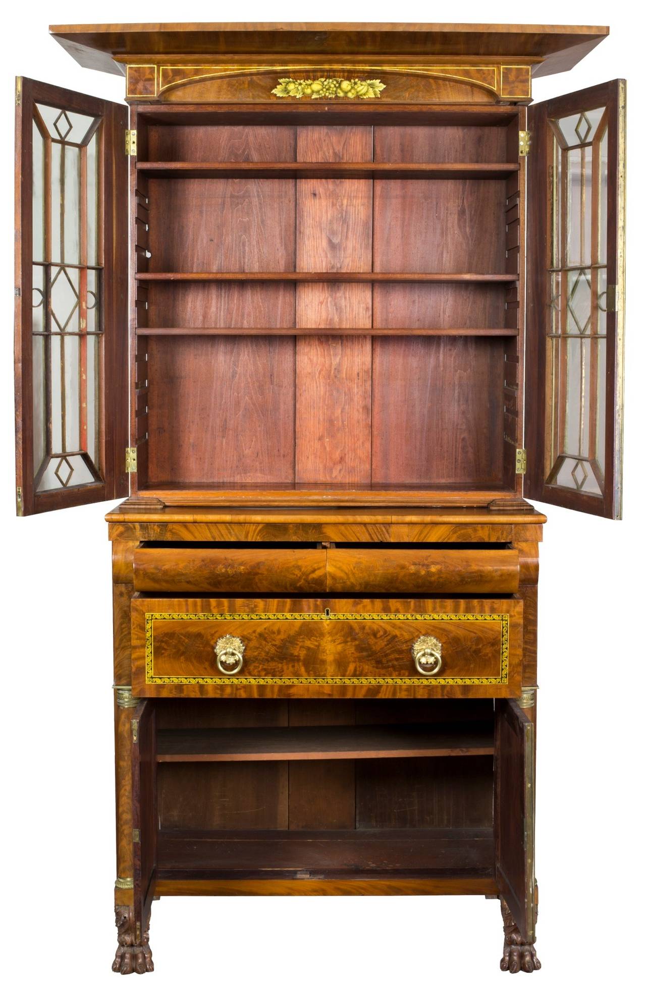 American Classical Monumental Mahogany Bookcase with Drawers, NY, circa 1830