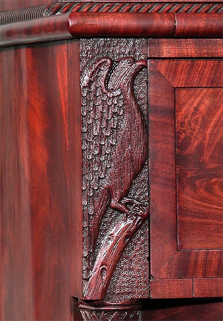 American Carved Mahogany Federal Secretaire with Eagles, MA, circa 1820-1830 For Sale