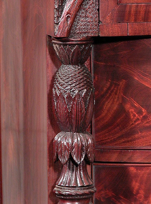 Carved Mahogany Federal Secretaire with Eagles, MA, circa 1820-1830 In Excellent Condition For Sale In Providence, RI