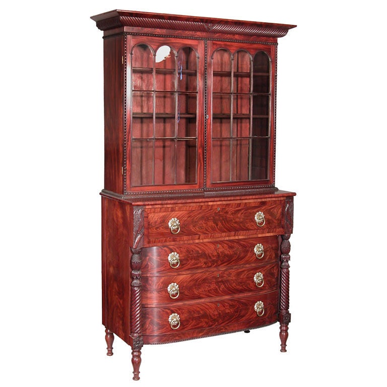 Carved Mahogany Federal Secretaire with Eagles, MA, circa 1820-1830 For Sale