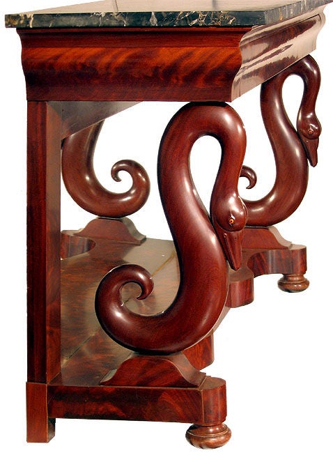 19th Century Large Pier Table with Carved Swans and Marble Top, Southern