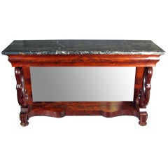 Large Pier Table with Carved Swans and Marble Top, Southern