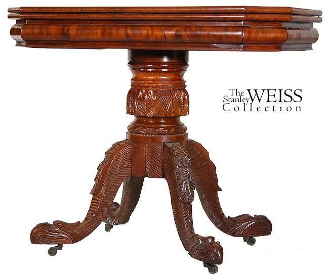 American Classical Pair of Carved Mahogany Classical Card Tables with Eagle Heads
