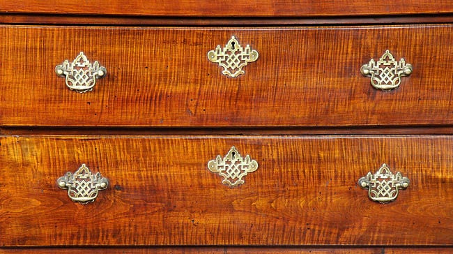 18th Century and Earlier Tiger Maple Chest, Rhode Island