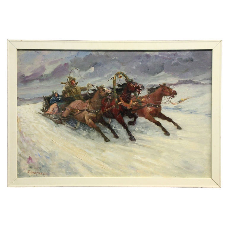 Sleigh Ride 'Troyka', Signed "V. Lazarev", Russian For Sale