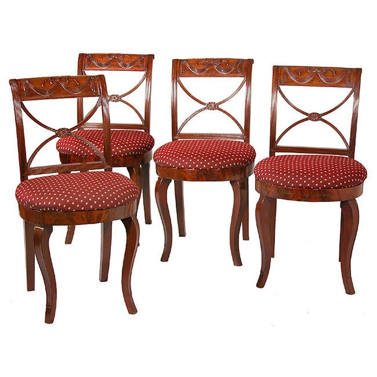Set of Four Carved Classical Side Chairs, New York For Sale