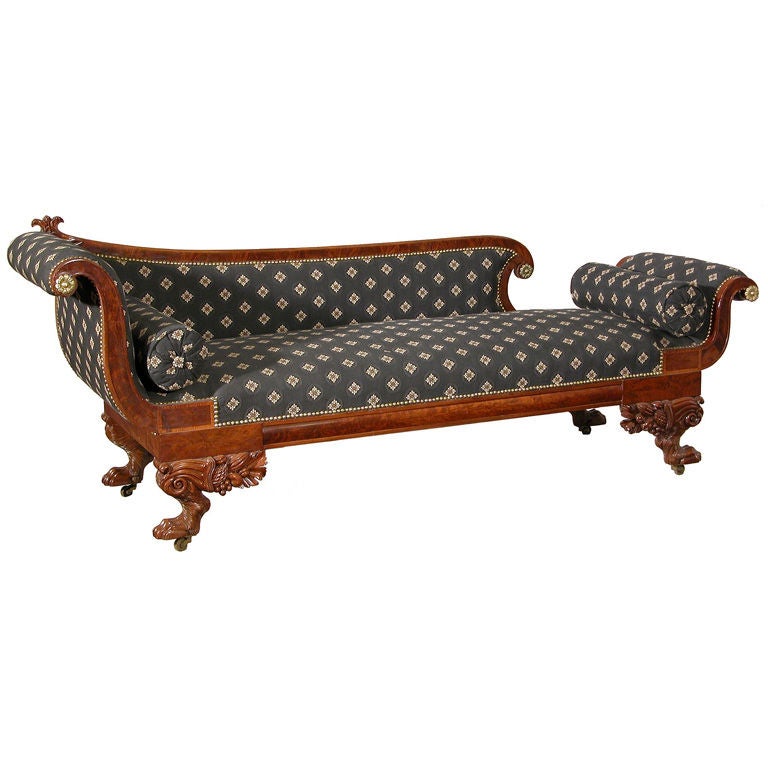 Carved Mahogany Classical Recamier, Boston, circa 1830 For Sale