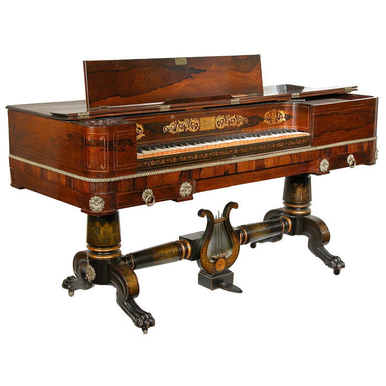 Classical Gilt Stenciled Square Piano by L. Whiting, New York