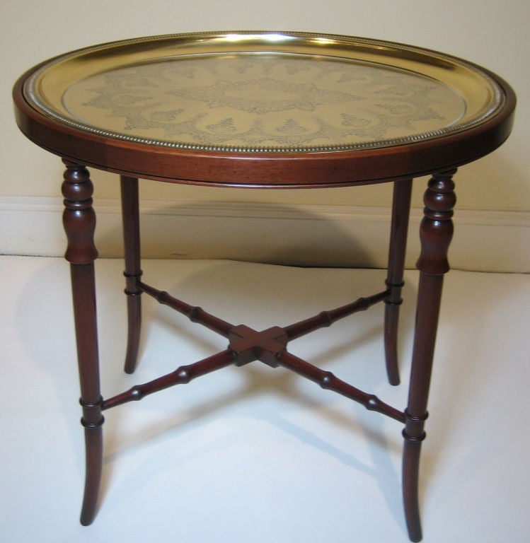 Antique Oval Brass Tray On Stand