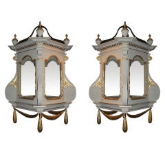 Antique A Pair of Carved, Painted and Gilded Wooden Lanterns