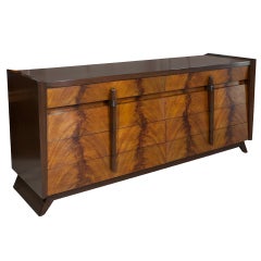 Art Deco Long Chest of with Flame Mahogany Drawers