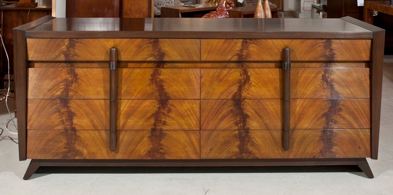 Art Deco Long Chest of with Flame Mahogany Drawers