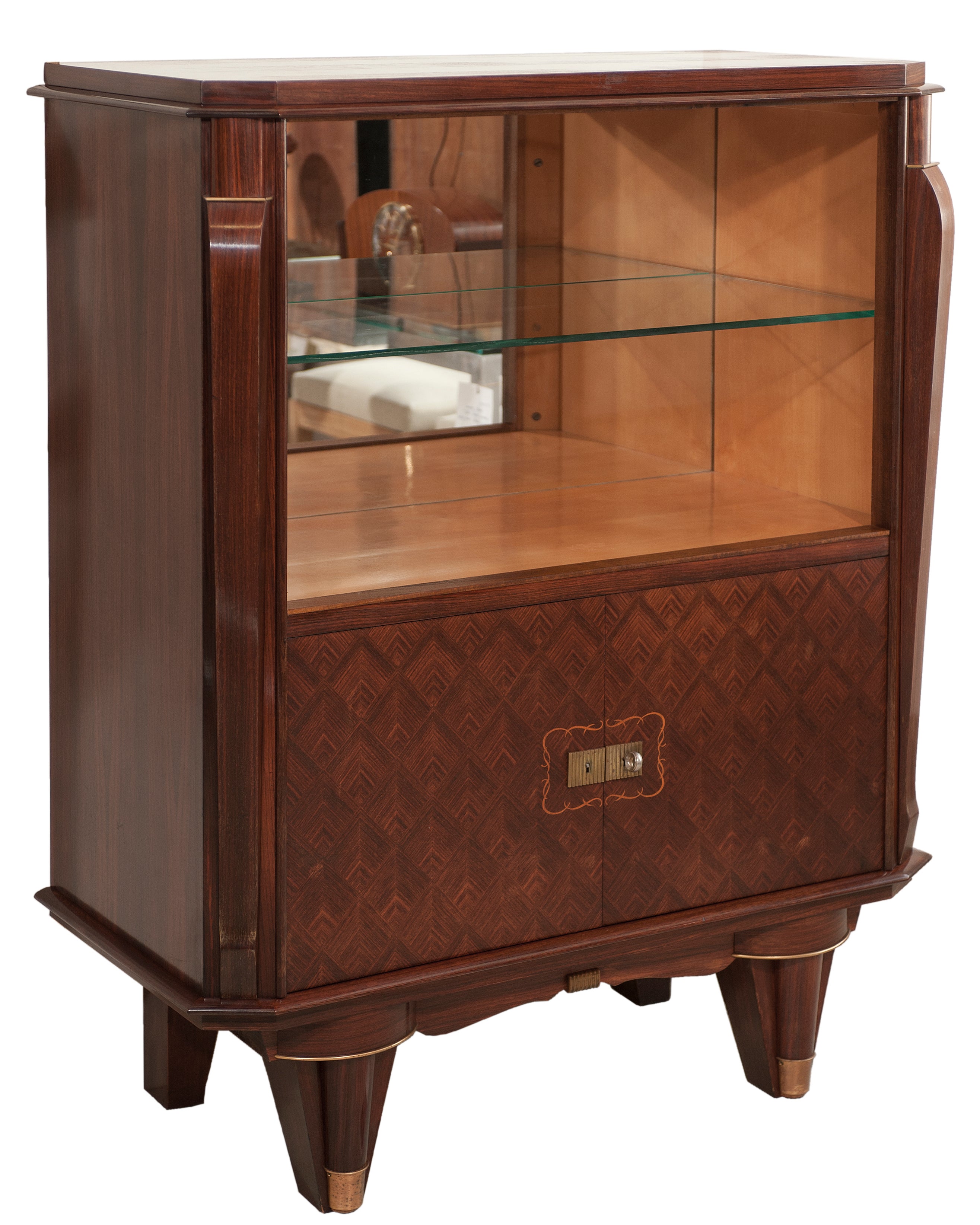French Art Deco Inlaid Liquor Cabinet In The Style of Jules Leleu For Sale