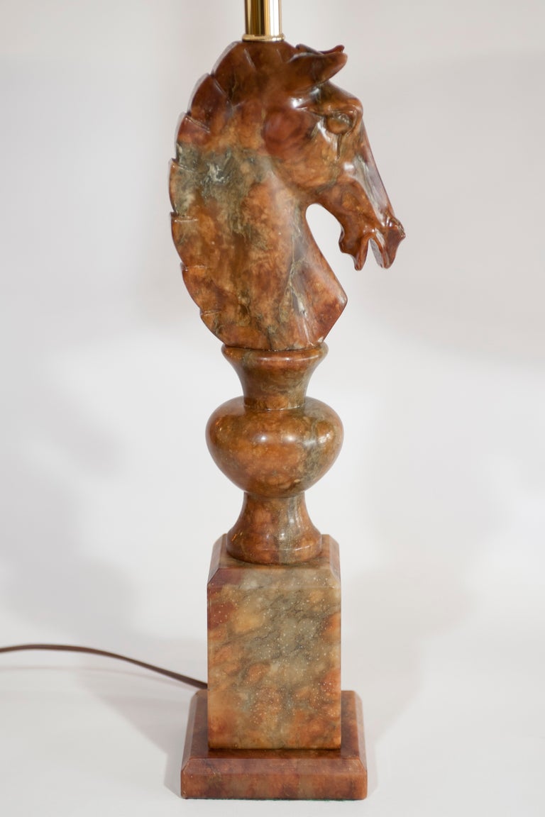 Pair of Art Deco Alabaster Horse Head Table Lamps