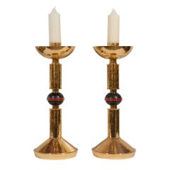 Vintage Pair of Gold Plated Large Scale Candlesticks.