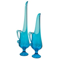 Set of 2 Blown Glass Ewers