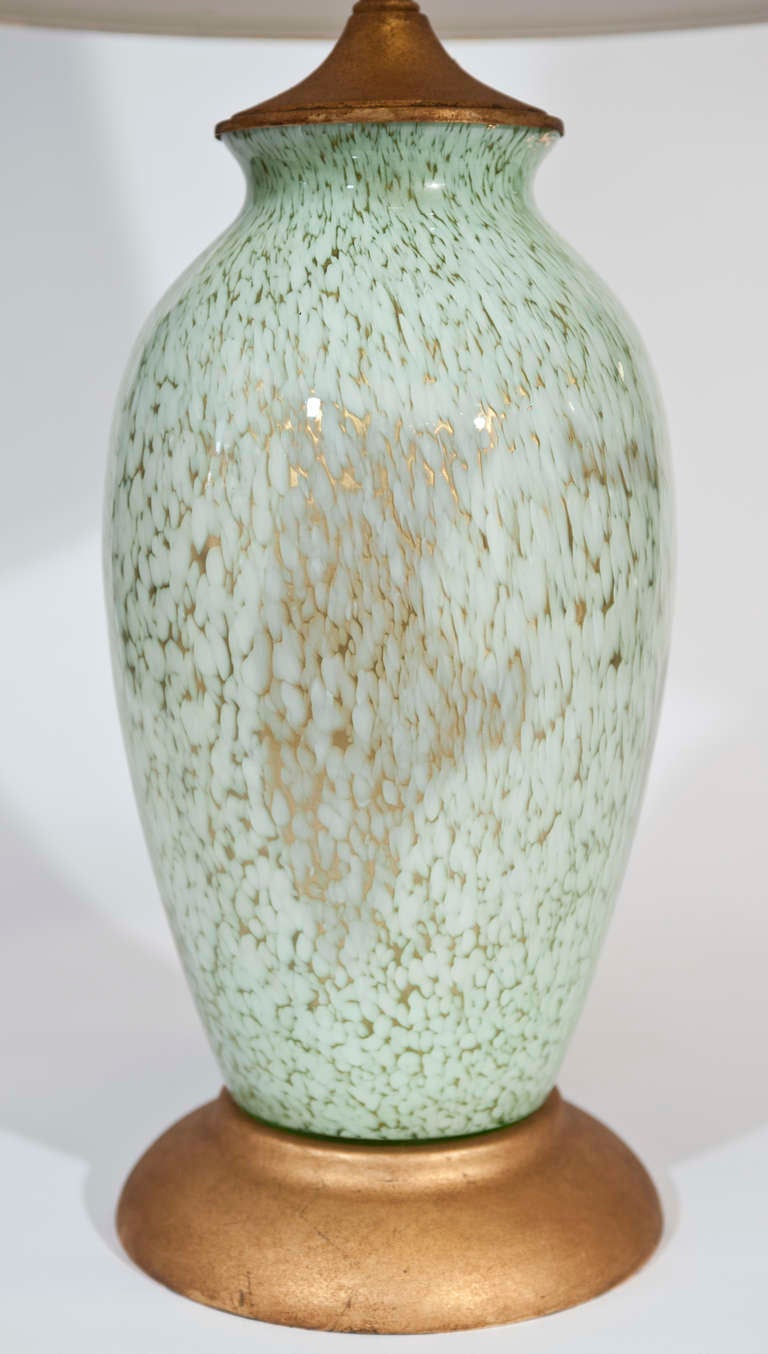 Pair of Green and Gold Murano Lamps