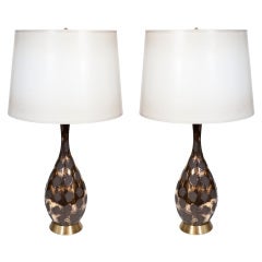 Pair of Gold and Brown Glaze Ceramic Lamps