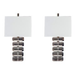 Pair of Chunky Lucite Table Lamps in the Style of Karl Springer