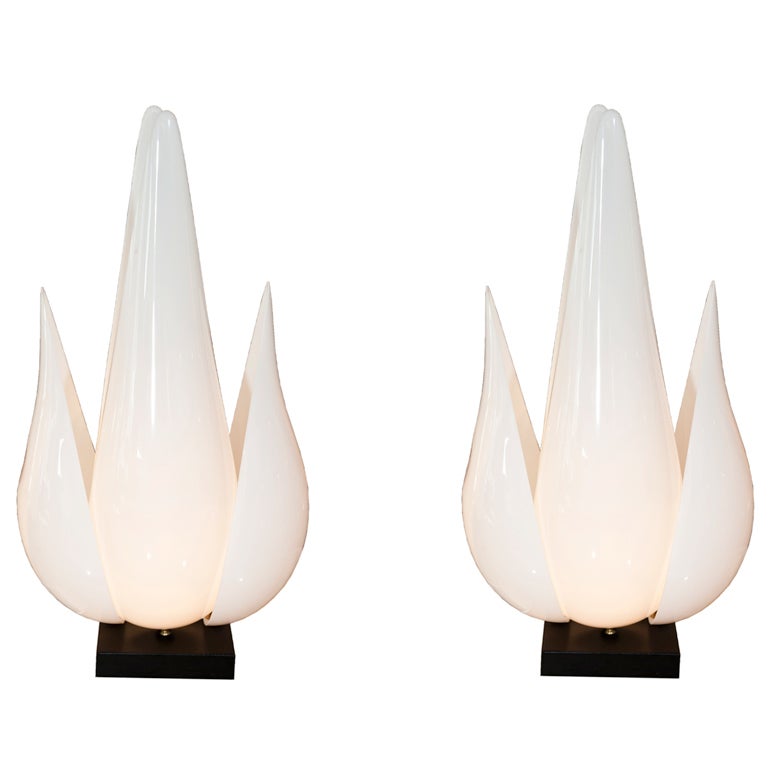 Pair of Acrylic Tulip Lamps For Sale