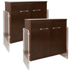 Pair of Walnut and Lucite Cabinets