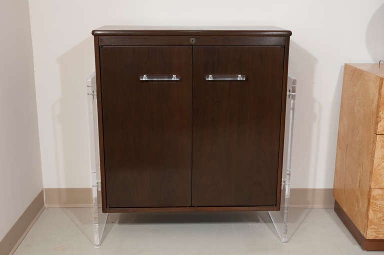 Pair of Walnut and Lucite Cabinets