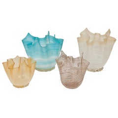 A Collection of 4 Murano Handkerchief Vases