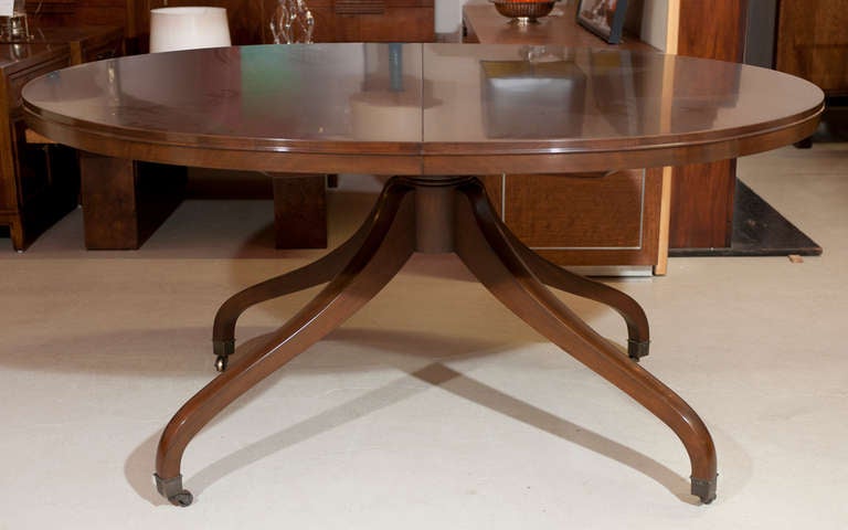 Modern Oval Single Pedestal Dining Table in the Style of Wormley For Sale