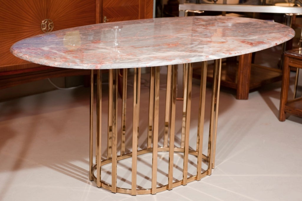 Brass Base with Marble Top Oval Dining Table