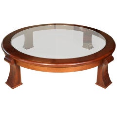 Large Scale 60" Round Mahogany Glass Top Coffee Table